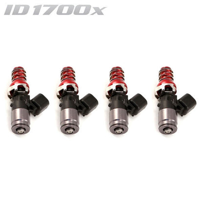 ID1700-XDS Injectors Set of 4, 48mm Length, 11mm Red Adaptor Top, WRX-16B Lower Adaptor - Subaru WRX/STI/Forester/Liberty 2001+