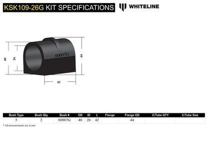 Front Sway Bar Mount - Bushing Kit 26mm to Suit Whiteline Sway Bars Subaru Forester 12-18/WRX 14-21