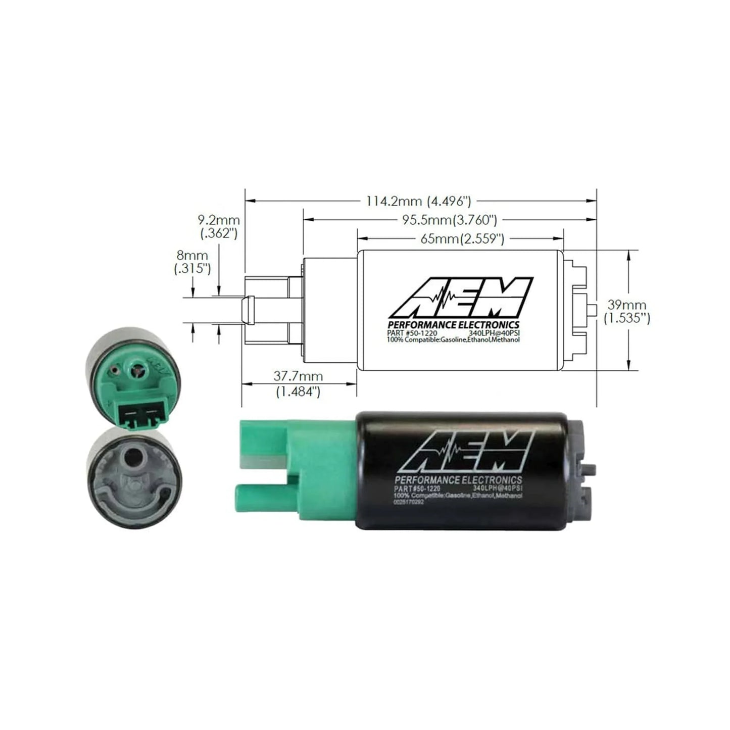 AEM 340LPH E85 High Flow In-Tank Fuel Pump (65mm, No-Hooks, Offset Inlet), WRX/STI/FXT/LGT, R35 GTR