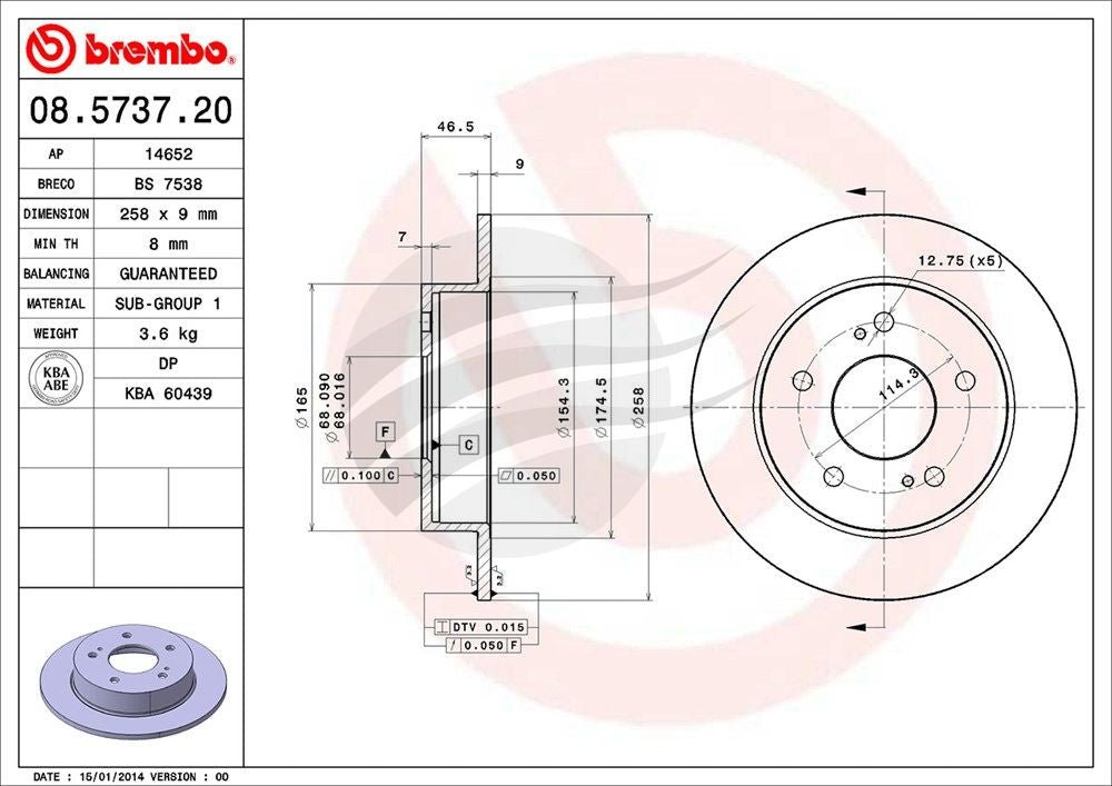 Brembo 08.5737.20 Brake Disc Rotor Pair Rear 258mm - Classic JDM Spares