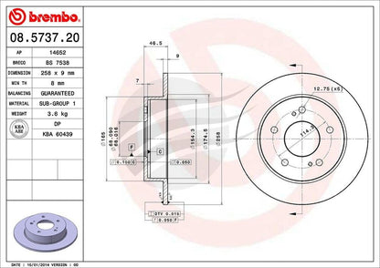 Brembo 08.5737.20 Brake Disc Rotor Pair Rear 258mm - Classic JDM Spares