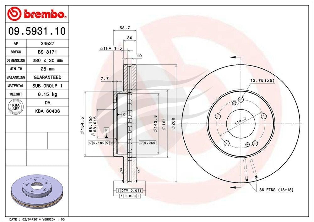 BREMBO BRAKE DISC FRONT Nissan S15 200SX 280mm (Pair) - Classic JDM Spares