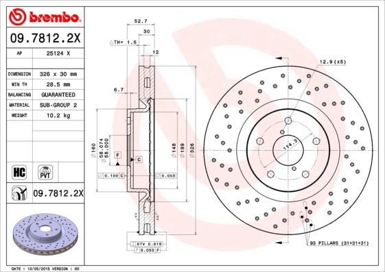 Brembo XTRA Series Front Brake Disc Rotor (Pair) - Subaru STI 01 - 17/Liberty GT STI 07 - 09/BRZ tS 17 - 21/Toyota 86 GTS 17 - 21 (Front, 326 x 30mm) - Classic JDM Spares