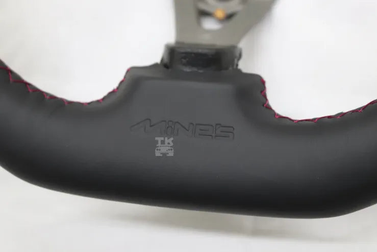 MINE'S Leather D-Shape Steering Wheel Red Stitch - BNR34