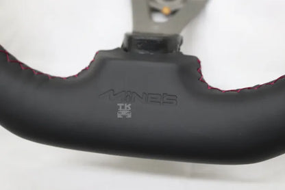MINE'S Leather D-Shape Steering Wheel Red Stitch - BNR34