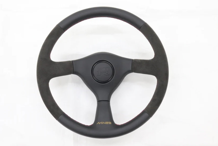 Mine's Leather 355mm Steering Wheel Red Stitch - BNR32